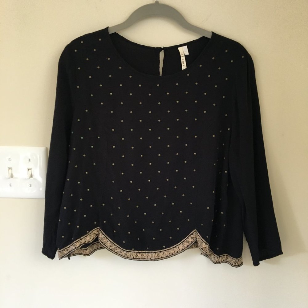 Miami Embellished Cropped Long Sleeved Blouse, Black, Size S